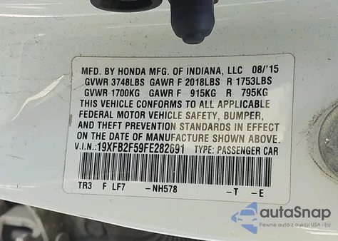 2015 Honda Civic Lx из США, поврежденный, VIN 19XFB2F59FE282691